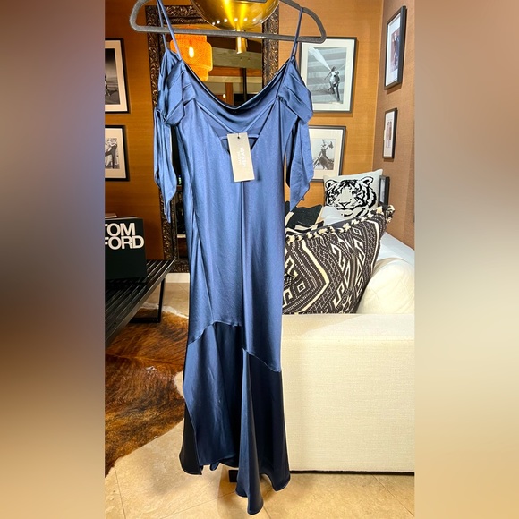 Nadine Merabi Navy Blue Nicole Open Back Midi Cocktail Dress Small Cocktail Flaw - Picture 2 of 16